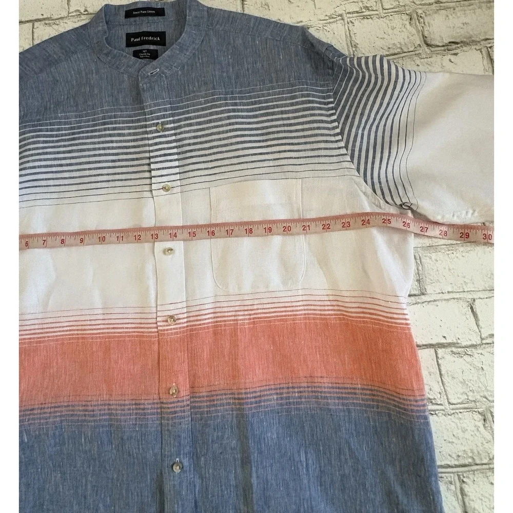 Paul Fredrick Linen Blend Horizontal Stripe Casual Shirt‎ XLT